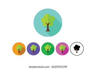 Green ecosystem circular flat tree icons, tree flat icon, eco friendly tree icon, green tree vector