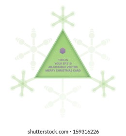 Green edition of a scalable 3d eps10 triangle framed content or text field with a geometric abstract border and with a snowflake decoration around, a vector graphics for print or for universal use 