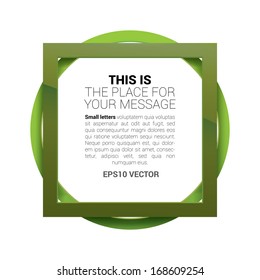 Green edition of a scalable abstract geometric frame design illustration with a 3d round - circle and a rectangle - square shaped border with fish eye optical sense for  content textbox