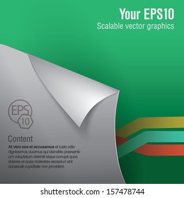 Green edition of a stylized paper eps10 abstract vector wallpaper composition with colorful retro stripes in the background, scalable creative illustration for universal use 