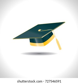 Green education cap with golden elements