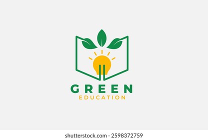 Green Education A Logo Featuring a Book, Leaves and a Light Bulb Symbolizing Learning and Sustainability