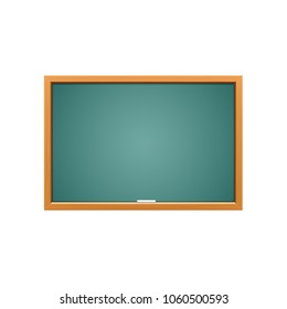 Green educational board, with a wooden frame, for an educational institution. Conducting classes in class, school lessons, green chalkboard, empty blackboard , school classroom. Vector illustration.