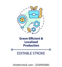 Green efficient and localized production concept icon. Sustainable development abstract idea thin line illustration. Isolated outline drawing. Editable stroke. Arial, Myriad Pro-Bold fonts used