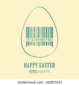 Green egg with bar-code symbol. Art design. On yellow background - vector illustration