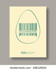 Green egg with bar-code symbol. Art design. On yellow background - vector illustration