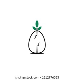 green egg logo icon with leaves growing on the egg, - Vector