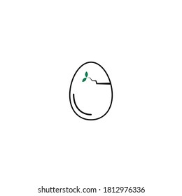 icono del logotipo del huevo verde con hojas que crecen en el huevo, - Vector
