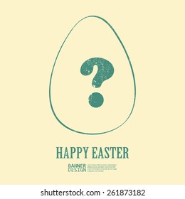 Green egg with question mark symbol. Art design. On yellow background - vector illustration