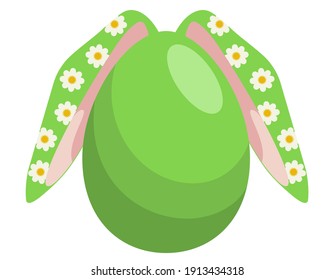 Green egg with rabbit ears. Easter symbol in cartoon style