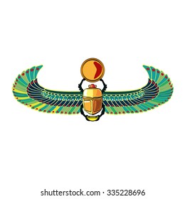 Green Egypt Scarab freehand illustration on white