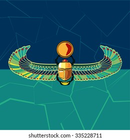 Green Egypt Scarab freehand illustration