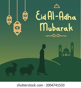 ilustración vectorial simple de green eid al adha mubarak