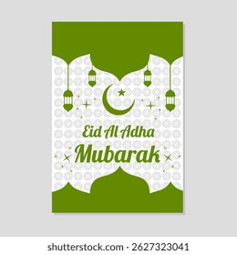 Cartão de saudação verde eid al adha mubarak.