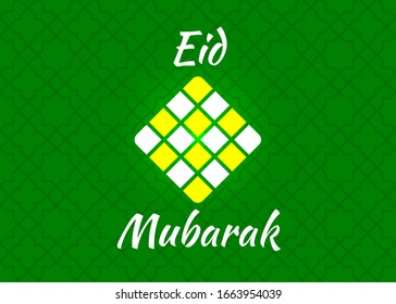 Green Eid Mubarak diamond greeting Card Illustration, ramadan kareem cartoon vector Wishing for Islamic festival for banner, poster, background, flyer,illustration, brochure and sale background