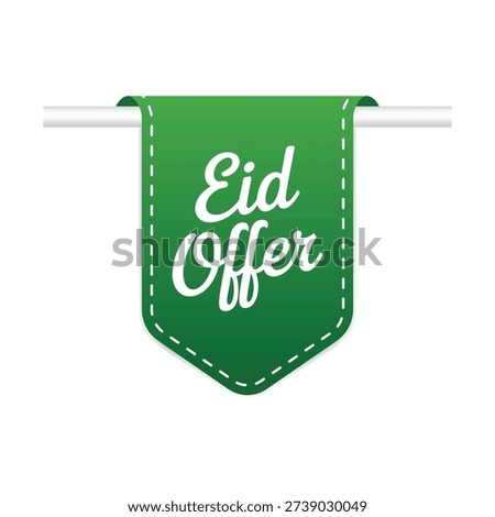 Green Eid Offer banner with white text and stitching on pole