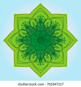 Green eight-pointed mandala. There is an option in the vector.