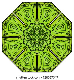 Green eight-pointed mandala. There is an option in the vector.