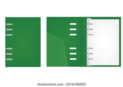 Bloco de anotações elástico verde. ilustração vetorial