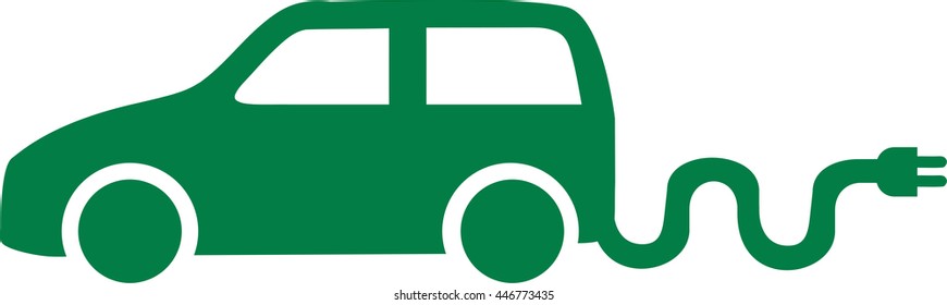 Green electrc car icon with plug