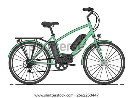 Green electric bicycle vector illustration. Sustainability and ecology	
