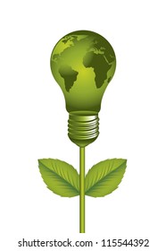 green electric bulb with map over white background. vector illustration