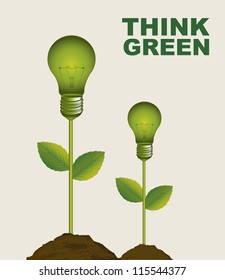 green electric bulbs conceptual over beige background. vector