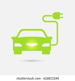 Green electric car charging point icon vector. Renewable eco technologies