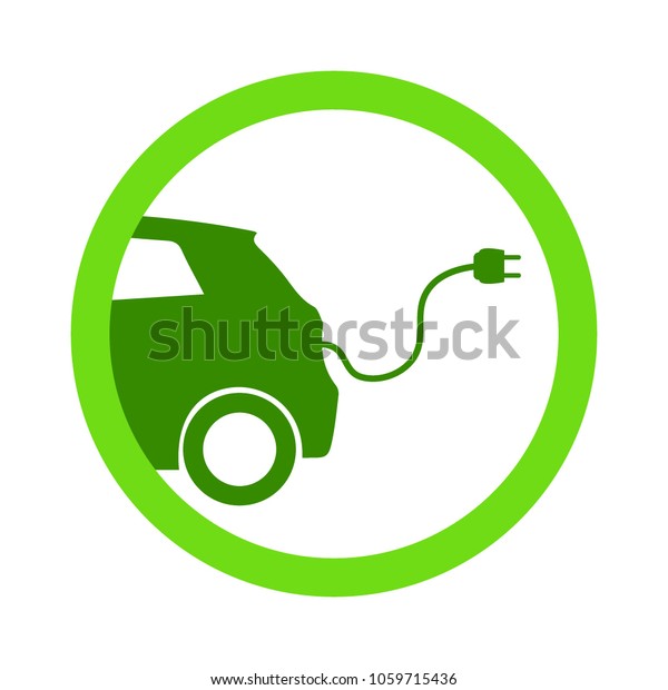 Green electric car charging point icon\
vector. Renewable eco\
technologies