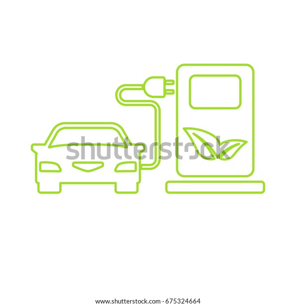 Green electric car charging point icon
vector. Renewable eco
technologies