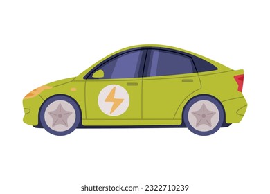 Green Electric Car as Future Technology Transportation Vector Illustration