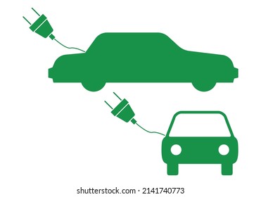 Green electric car icon with plug.