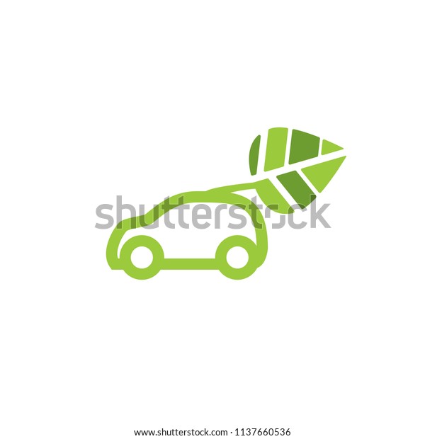 Green electric car and leaf\
logo.
