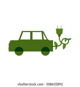 green electric car with leaves and plug