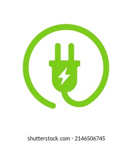 Green electric charger vector icon in a circle