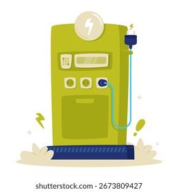 Objeto verde del Vector de la estación de carga eléctrica para el concepto ecológico de la vida
