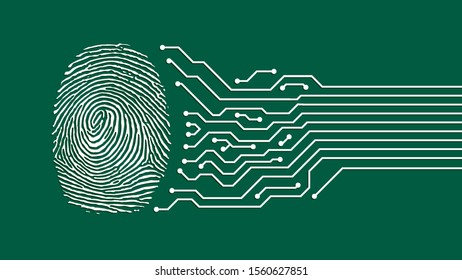 Green electric circuit map with fingerprint, vector illustration
