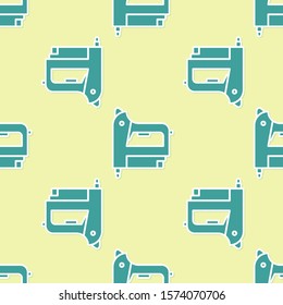 Green Electric construction stapler icon isolated seamless pattern on yellow background. Working tool.  Vector Illustration