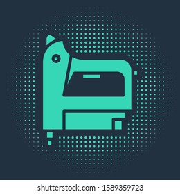 Green Electric construction stapler icon isolated on blue background. Working tool. Abstract circle random dots. Vector Illustration