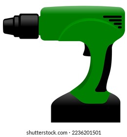 Green Electric drill. Electric device for the home repair. Household instrument. Isolated vector illustration in flat style. EPS