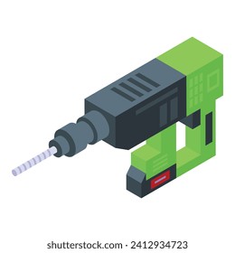 Green electric drill icon isometric vector. Fix instrument. Kit saw machine