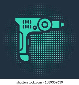 Green Electric drill machine icon isolated on blue background. Repair tool. Abstract circle random dots. Vector Illustration