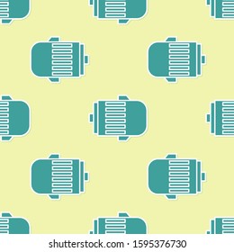 Green Electric engine icon isolated seamless pattern on yellow background. Car alternator.  Vector Illustration
