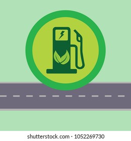 Green electric fuel pump on the street