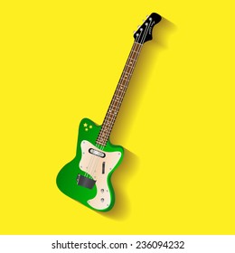 green electric guitar on yellow background. vector illustration
