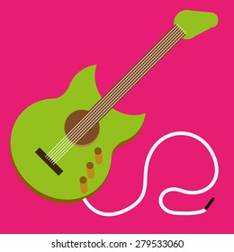 Green electric guitar with pink background illustration