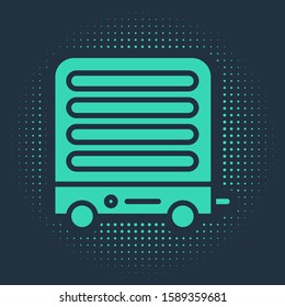 Green Electric heater icon isolated on blue background. Infrared floor heater with remote control. House climate control. Abstract circle random dots. Vector Illustration