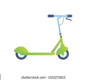 Green electric kick scooter isolated vector, modern city eco transport.