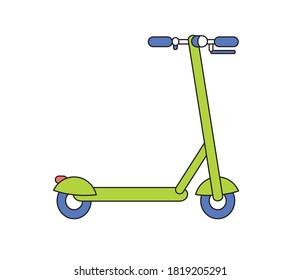 Green electric kick scooter isolated cartoon vector icon