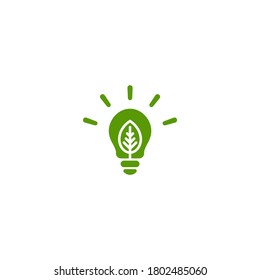 Green electric light bulb with green leaf. Isolated on White. Flat outline icon. Vector illustration. Go green. Eco friendly. World environment day